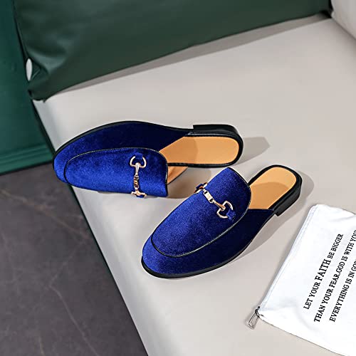 Image of FLQL Mens Shoes Luxury Velvet Gold Buckle Slip-on Penny Loafers Casual Smoking Slippers Indoor Outdoor Sandals Black Size 7-13