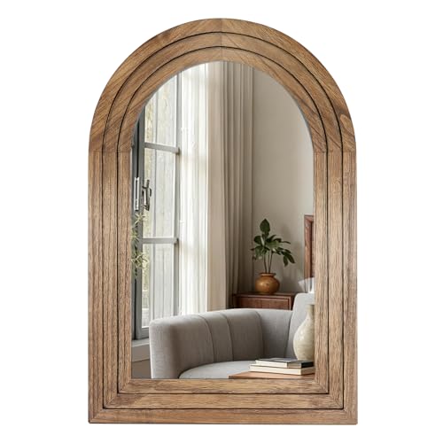 Arched Wooden Wall Mirror Rustic Oak Vanity 30x20