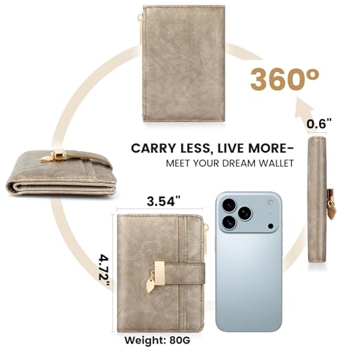 Image of Pomelo Best Wallet Women Bifold Leather Wallets for Women Credit Card Holder with ID Window Zipper Coin Pocket Golden
