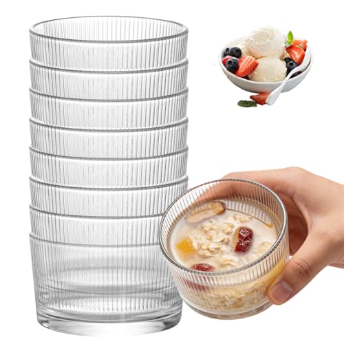 YNNHUDEEP 8 Stück Set Dessertschalen 200ml Salatschälchen,Eisschalen Transparente Kleine Glasschälchen,Dessertgläser Glas Eisbecher Stapelbare für Dessert, Dip & Salat – Spülmaschinenfest