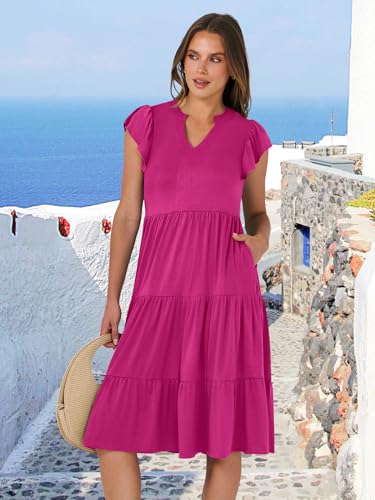 Image of ANRABESS Womens Summer Dress Ruffle Sleeve V Neck Midi Dresses Fashion Casual Fit Flowy Tiered Boho Beach Vacation Sundress