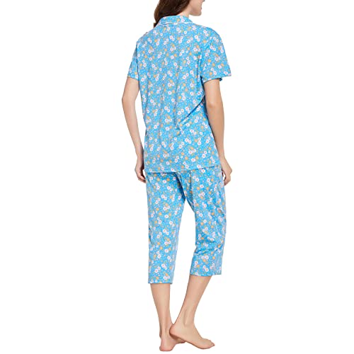 Image of Tugege Capri Pajamas Set Womens Button Down Short Sleeve Lounge Sets Sleepwear Notch Collar Top & Capri 2 Piece PJ Sets