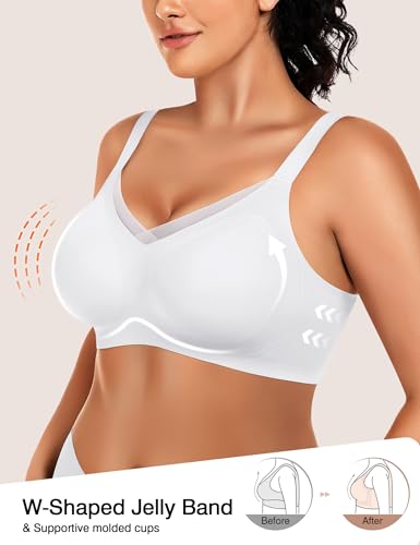 Image of VRVOCIE Wireless Bras for Women No Underwire Crossover V Mesh Seamless Supportive Bralettes Full Coverage Everyday Bra, White X-Small
