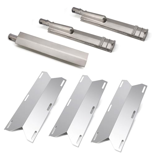 Criditpid 3 Pack Stainless Steel Heat Plates and Cast Stainless Steel Grill Burners Kit for Jennair Jenn Air 720-0061 720-0061-LP 720-0099-NG 720-0100-NG 720-0171 Gas Grill Models.