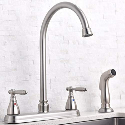 Modern Lead Free High Arc Swivel Spout Two Handle Side Sprayer Kitchen Faucet, Brushed Nickel Finished Kitchen Sink Faucet