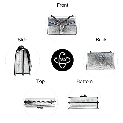 Leather Shoulder Bag Chain Purse for Women - Fashion Crossbody Bags Vintage Snake Print Underarm Bag Square Satchel Handbag3