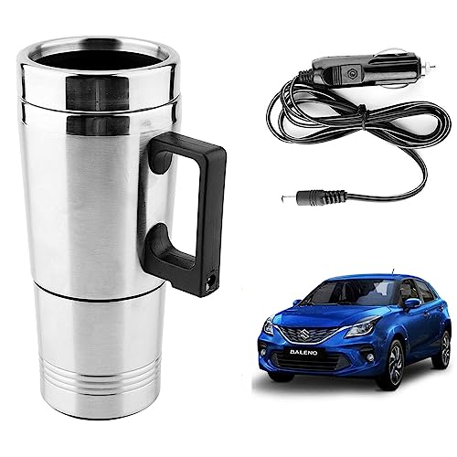 Image of Oshotto 12V Stainless Steel Car Heating Kettle /Mug, Travel Friendly electric Tea /Coffee maker Compatible with Maruti Suzuki Baleno 2015-2019 (300ml) - Silver