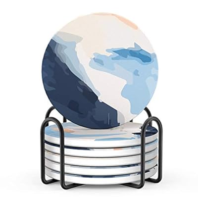 LIFVER Absorbent Drink Coasters with Holder, Set of 6 Ceramic Coasters Set with Cork Base, for Kinds of Drinking Glasses…