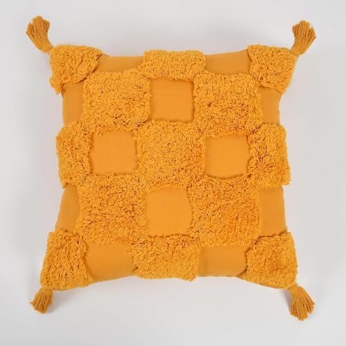 Image of Furnistitchs Premium Decorative Throw Cushion Pillow Cover Boho Home Decor - Living Room Bedroom Couch Sofa Cushion Covers 16 inch x 16 inch (2, Mustard Checks)