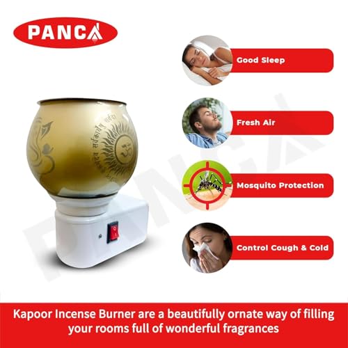 Image of PANCA Electric Kapoor Dani Glass Camphor Burner | Ganesh Ji Om Aroma Diffuser | Electrical Night Lamp Fragrance Machine | Multipurpose Incense Dhoop Burner for Home & Office Use