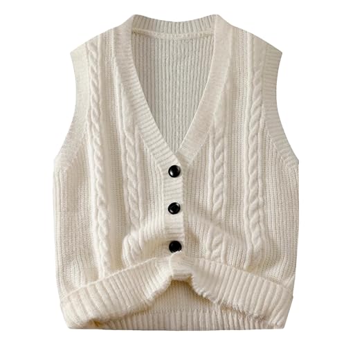 Jegsnoe Men Sweater Vest V Neck Knitted Sleeveless Sweater Loose Casual Cardigan Vest Sweater