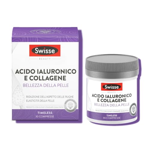 SWISSE Collagene e Acido Ialuronico - Collagene Integratore Donna Uomo con Vitamina C, E, Rame Protegge dallo Stress Ossidativo per Pelle Elastica, Integratori Attenua Rughe 30 Compresse Made in Italy