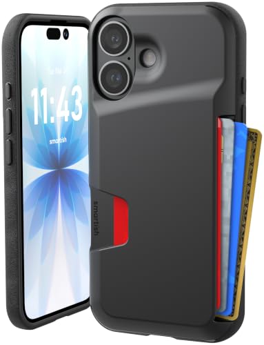 Smartish iPhone 16 Wallet Case - Wallet Slayer Vol. 1 [Slim + Protective] Credit Card Holder - Drop Tested Hidden Credit Card Slot Cover for Apple iPhone 16 - Black Tie Affair