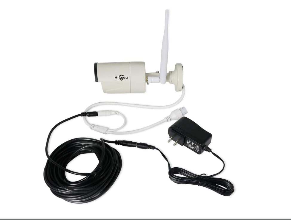 Security camera connected using the Hiseeu DC power extension cable.