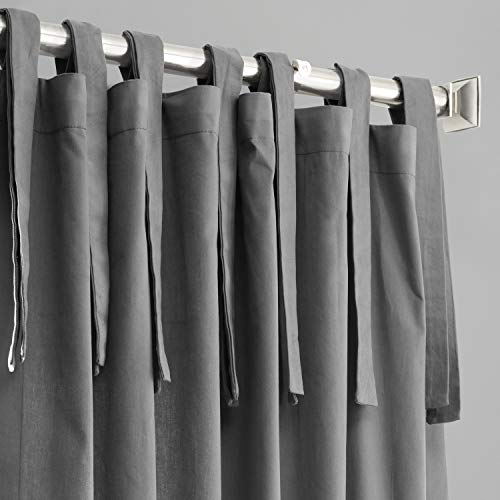 Image of HPD Half Price Drapes Solid Tie Top Cotton Curtains 108 Inches Long (1 Panel) Luxury Light Filtering Curtains for Living Room, Modern Semi Sheer Curtain for Bedroom, 50W X 108L, Millstone Gray