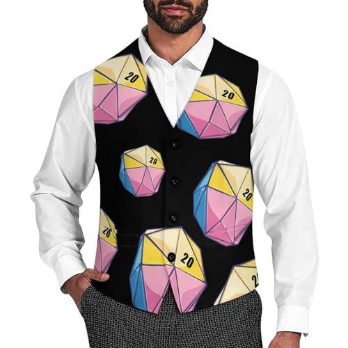 Pansexual Flag Dice Mens Slim Fit Suit Vest Dress Waistcoat Casual Business Vest