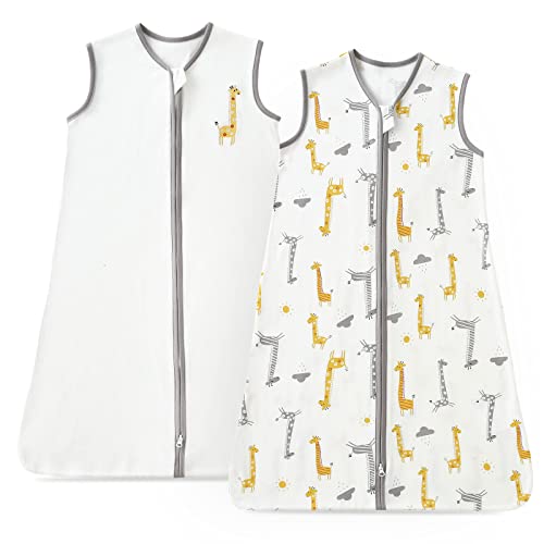 POSENPRO 2 Pack Sleep Sack Unisex Sleeveless Cotton Wearable Blanket With 2 Way Zipper All Season Soft Sleep Bag Suit for Baby Toddler Medium (6-12 Months) - Giraffe