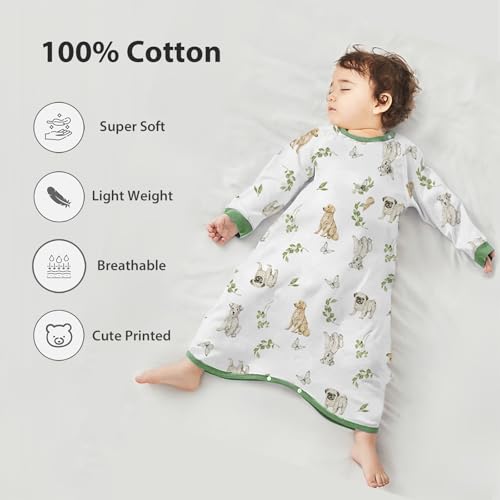 Image of WATOCHE 2 Pack Long Sleeve Sleep Sack with Leg Snaps for Baby Boys Girls, Cotton Printed Sleeping Bags 6-12 Months, Elephant Lemon