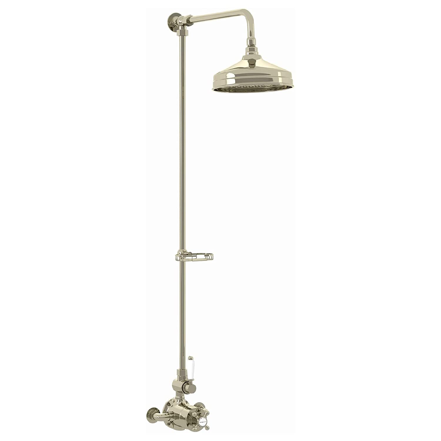 Enki Gold Downton, Sh0156, Single Shower Unit Outlet, Twin Thermostatic Shower Valve With Soap Basket, Shower Tap Attachment For Bathroom Shower, Traditional Thermostatic Shower Set,