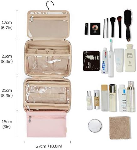 BAGSMART Toiletry Bag Hanging Travel Organizer with TSA Approved Transparent Cosmetic Bag and Detachable Makeup Pouch For Full Sized Toiletries (Pink) 2 BAGSMART Toiletry Bag Hanging Travel Organizer with TSA Approved Transparent Cosmetic Bag and Detachable Makeup Pouch For Full Sized Toiletries (Pink)