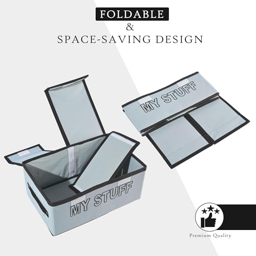 Image of Kuber Industries Pack of 6 Foldable Storage Organiser | Storage Box with Double Lid | Cloth Organizer for Wardrobe | Cupboard Drawer Organizer | My Stuff | Grey