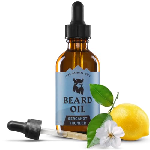 Striking Viking Beard Oil for Men - 2 Fl Oz, Bergamont Thunder Scent | Naturally Derived Conditioner | with Almond, Tea Tree, Argan & Jojoba Oil | for Beard Growth, Softening & Moisturizing