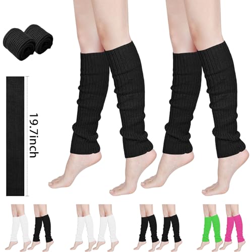 Image of Buauty Leg Warmers for Women 80s 90s Outfit Fashion Neon Ribbed Leg Socks Fashion Y2k Neon Accessories Sports Yoga (2 Pairs)