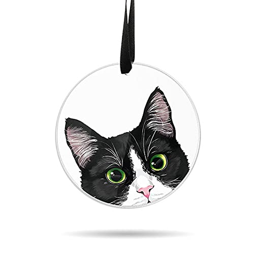 WIRESTER Hanging Ornaments for Christmas Tree Holidays, Party, Car, Home, Office Decoration, Large 3 inch Acrylic Ready to Hang Ornament - Black White Tuxedo Cat
