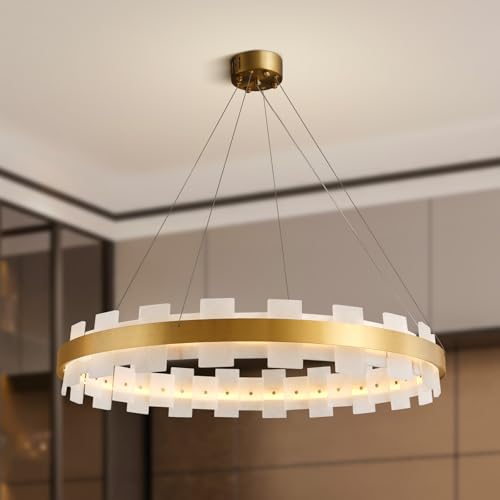 OSRoyce Modern Alabaster Linear Chandelier 31.5 Inch, Round Adjustable Large