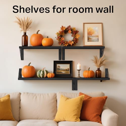 BAYKA Wall Shelves for Bedroom Decor, Floating Wall Shelves for Living Room Kitchen Storage, Mounted Rustic Wood Floating Shelves for Kids Books, Corner Shelves for Bathroom, Office(Set of 3)