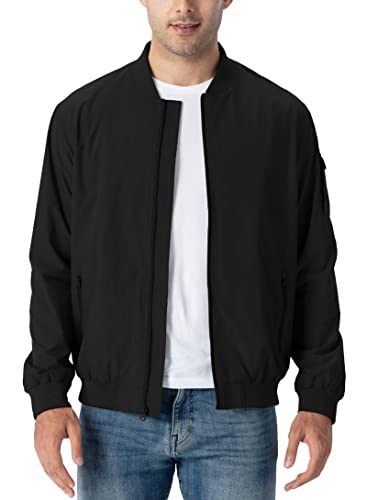 Basudam Men's Bomber Jacket Windbreaker Lightweight Water Resistant Full Zip Casual Athletic Slim Fit Black M #TOP20