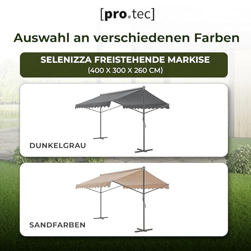 pro.tec Standmarkise Selenizza freistehende Markise 400x300x260cm Gartenmarkise Sonnenschutz Terrassenüberdachung Outdoor Terrasse Garten Balkon Dunkelgrau