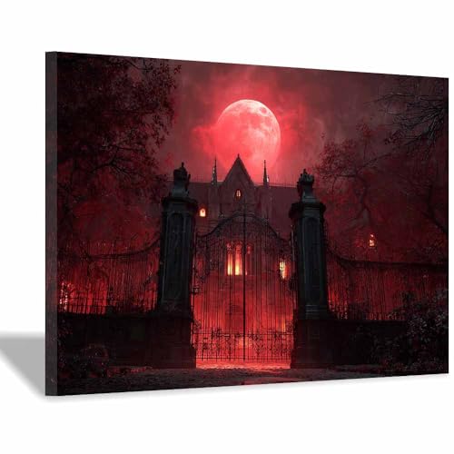 Tableau manoir de la lune de sang encadré décoration murale haut de gamme Rouge59
