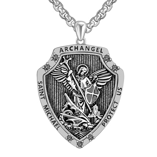 NORBU(ノルブ) 925スターリングシルバー 聖人ネックレス 男性用 守護神 お守り 聖メダル 宗教ギフト イースター/誕生日/父の日/クリスマスに, スターリングシルバー, 宝石なし