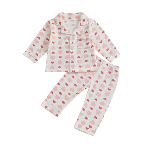 Toddler Boy Girl Valentines Pajamas Cute Heart Print Long Sleeves Shirt and Elastic Pants Loungewear Sleepwear
