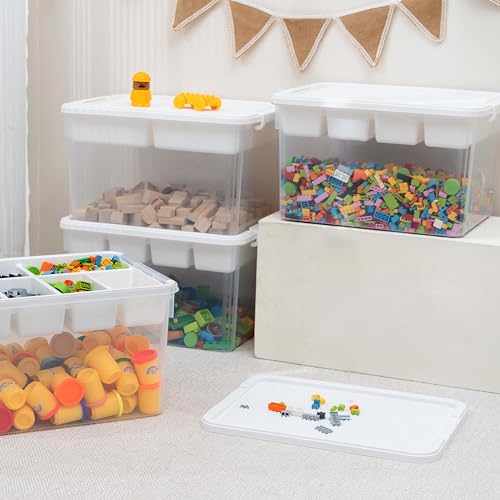 Image of Citylife 32 QT Stackable Toy Storage with Building Baseplate Lid and Removable Tray Tool Box Organizer Storage Bins with Lids for Organizing Bead, Tool, Sewing, 4 Packs