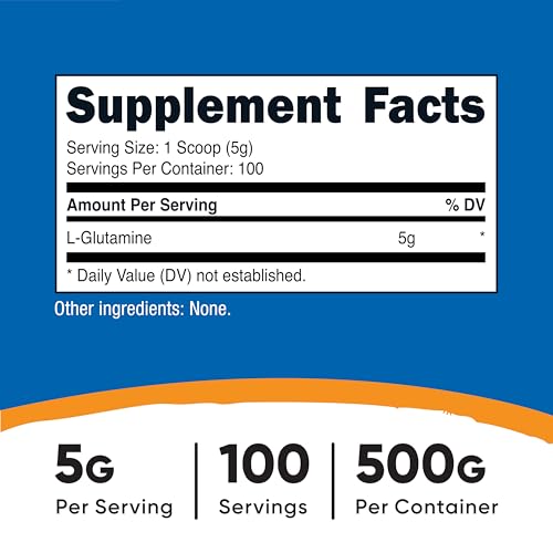 nutricost l-glutamine powder 500 grams unflavored - gluten free amp non-gmo 100 servings