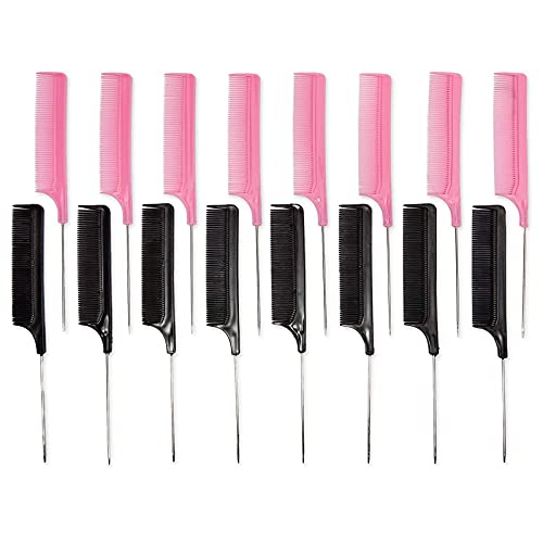 Metal Rat Tail Combs, Teasing Brush Picks (8.6 Inches, 16 Pack)