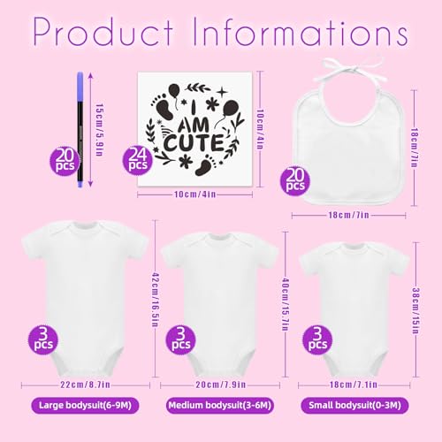 Bibs Bodysuits Baby Shower Game Sign Set Newborn Onesies Feeder Gift Fabric Marker Stencils Kit4