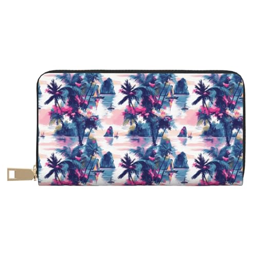 Leather Thin Slim Wallets for Women & Men - Hawaii Landscape Print Card Wallet Holder with Zipper
