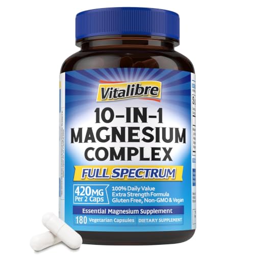 Image of Vitalibre 10 in 1 Magnesium Complex, 420mg Elemental Magnesium,180 Capsules