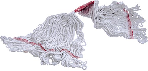 Image of SPARTA Flo-Pac Cotton Mop Head, Loop-Ended, Wide Band with 5 inch Red Band for Organized Cleaning, Large, White, (Pack of 12)