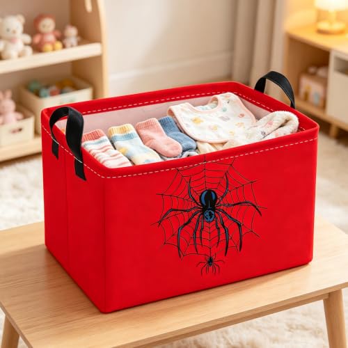 Image of Essme Rectangular Spider Baskets,Halloween Storage Box,Cute Basket for Room Decor, Book Bins,Shelf Basket.(Red
