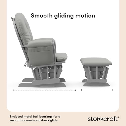 Image of Storkcraft Premium Hoop Glider & Ottoman (Pebble Gray /Light Gray) - GREENGUARD Gold Certified Nursery Glider, Solid Wood Craftsmanship, Smooth-Gliding Nursery Chair and Ottoman, Award-Winning