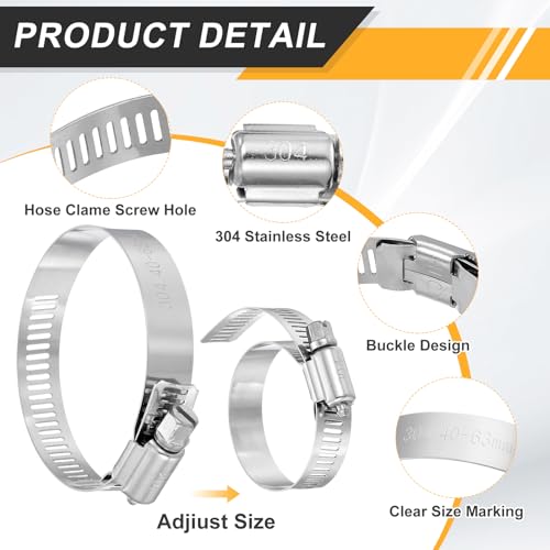 HARFINGTON 25 Pcs Hose Clamp 2-5/16"-3-1/4" (59-82mm) 304 Stainless Steel Adjustable Worm Gear Hose Clamp Assortment Kit for Fuel Line Pipe Plumbing Automotive Tube Mechanical by HARFINGTON - Image 3