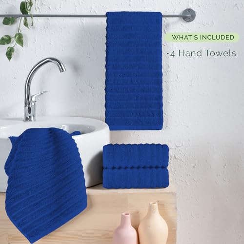 Image of Elegant Comfort Luxury 100% Turkish Cotton Corduroy Ribbed 4 Pack Hand Towel Set 16 x 28 Inch - Absorbent, Super Soft, Quick Dry, Premium Towels for Bathroom, Gym, Spa and Hotel Use, Royal Blue