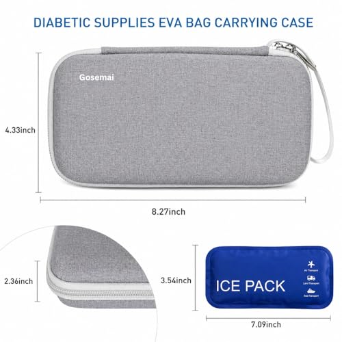 Image of Gosemai Insulin Cooler Travel Case with 2 Ice Packs TSA Approved Hard Shell Diabetic Medication Bag for Insulin Pens Syringes and Tablets Compatible with Ozempic Mounjaro (Grey Small)