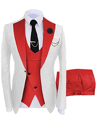 Wangyue Mens Suits Fashion Suits Slim Fit 3 Piece Blazer Vest Pants Wedding Prom Suits Set