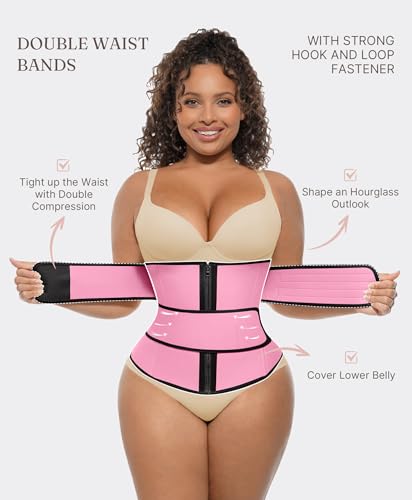 Image of FeelinGirl Waist Trainer for Women Belly Fat Long Torso Sauna Workout 2 Belt With Zipper 7 Steel Bones Corset