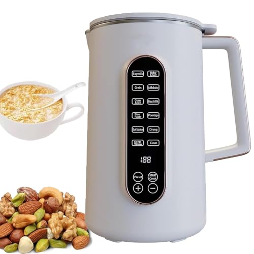 Fabricante multifuncional de leche de nueces, 1.2L Jujer creador de leche de nueces, con cortador de 10 palas, pantalla LED, interruptor de pared de almendras con arranque, mantenga la función de cálc